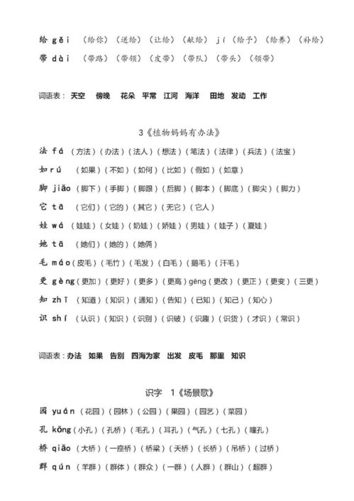 二年级语文生字组词