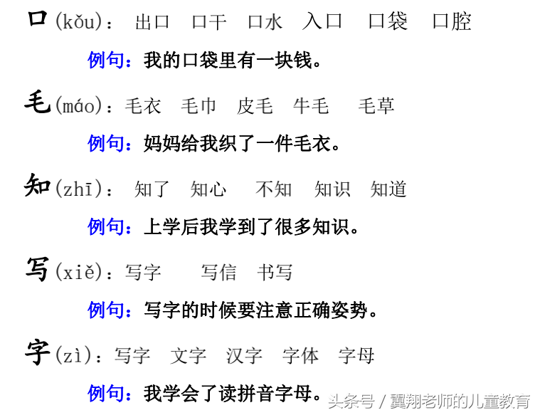 一年级口组词(一年级口的组词和句子)